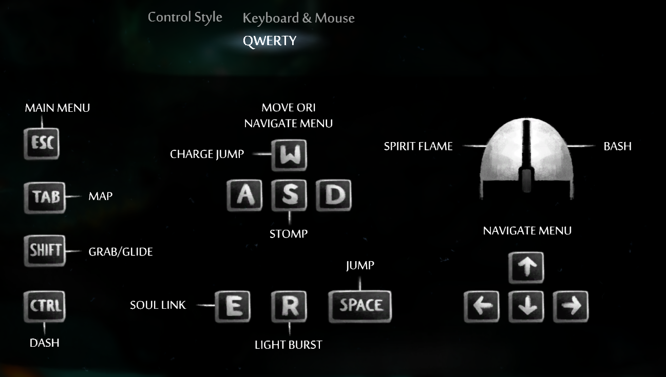 ori and the blind forest keyboard and mouse contorls